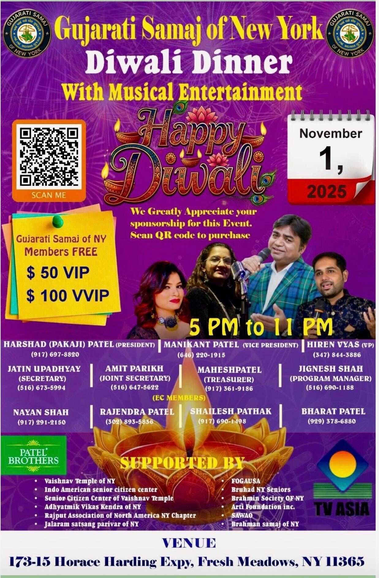 Diwali Dinner with Musical Entertainment by Gujarati Samaj of New York